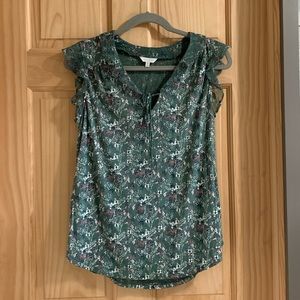 Lucky Brand Green Floral Short Sleeveless Shirt, Size Medium